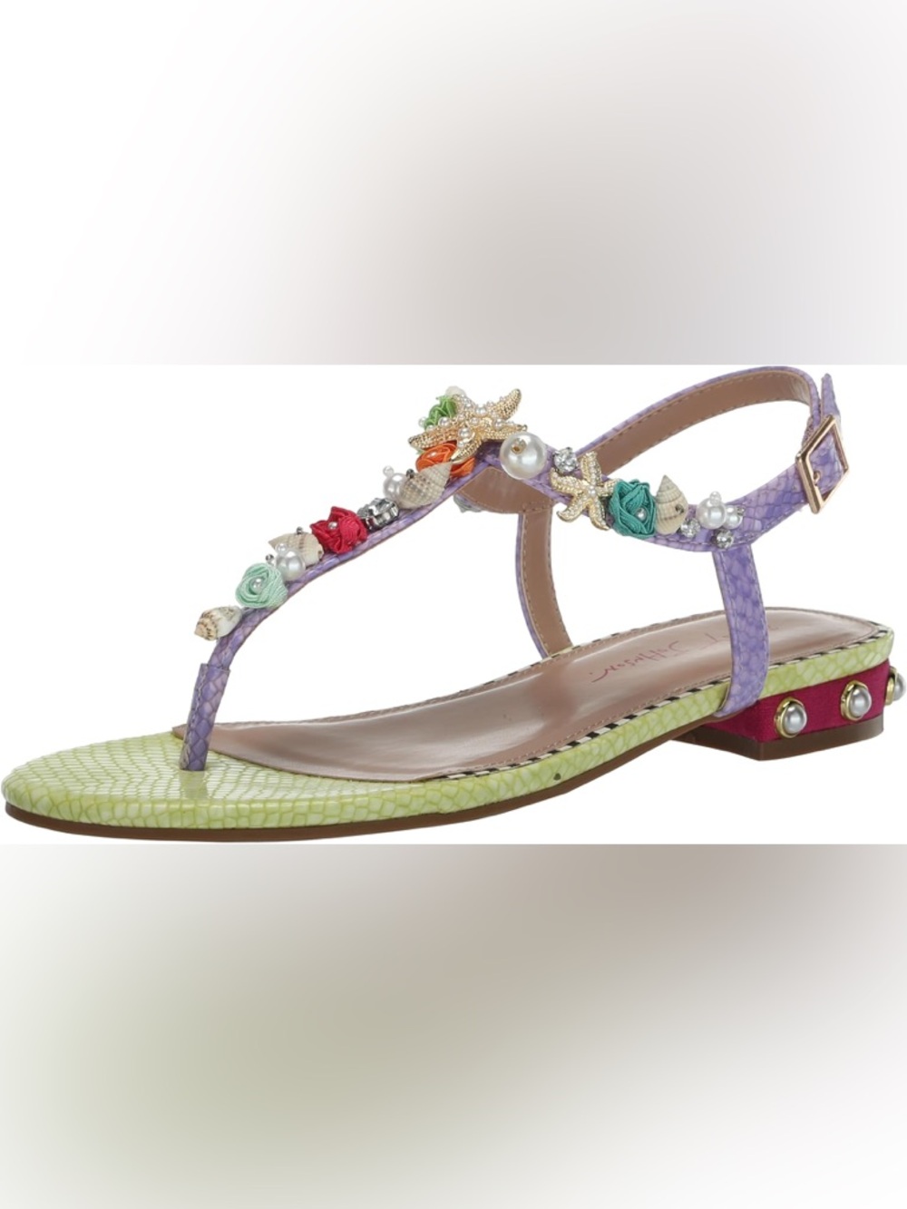 Betsey Johnson Rihanna Lime Multi Embellished Floral Sandal in Pastel 7.5